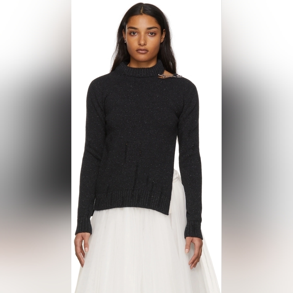 Jean Paul Gaultier Grey Destroyed Crewneck Sweater size M BNWT missing metal pin